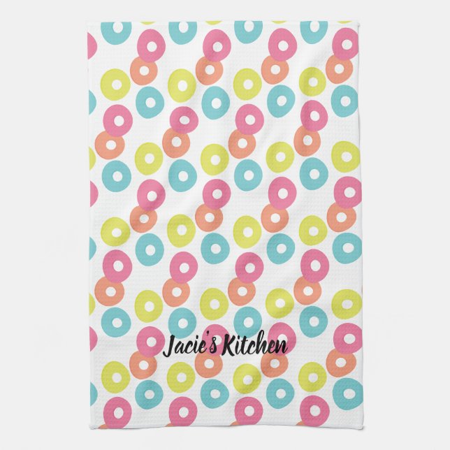 Pastell Foodie Cereal Floatie Loops Modern Kökshandduk (Vertikal)