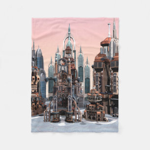 Pastell Futuristisk Stad Fantasi Siluett Konst Fleecefilt