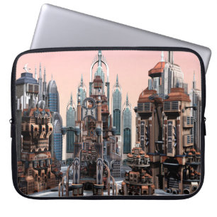 Pastell Futuristisk Stad Fantasi Siluett Konst Laptop Fodral