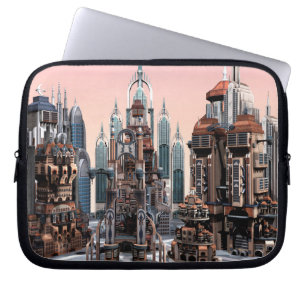 Pastell Futuristisk Stad Fantasi Siluett Konst Laptop Sleeve
