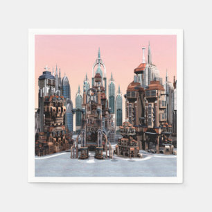 Pastell Futuristisk Stad Fantasi Siluett Konst Pappersservett