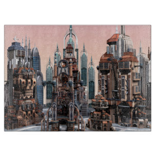 Pastell futuristisk stads fantasy-siluett konst