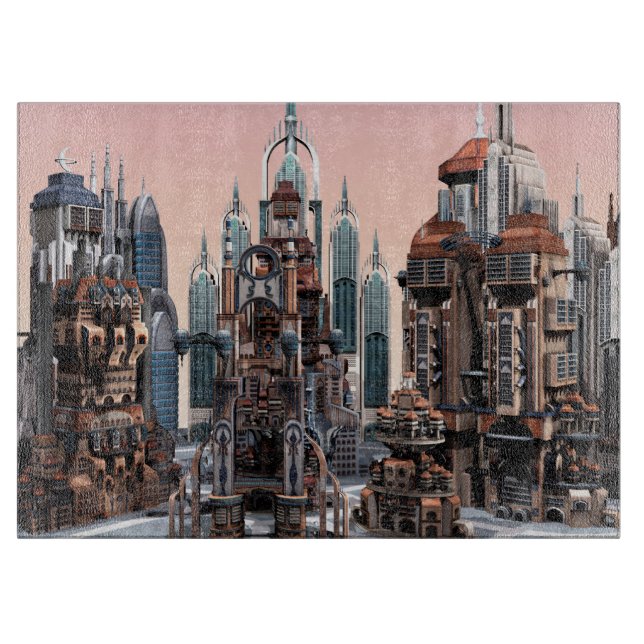 Pastell futuristisk stads fantasy-siluett konst (Framsidan)