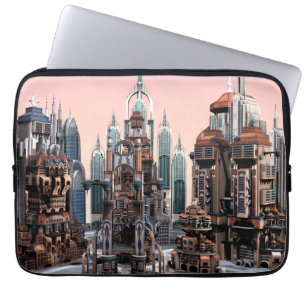 Pastell futuristisk stads fantasy-siluett konst laptop fodral