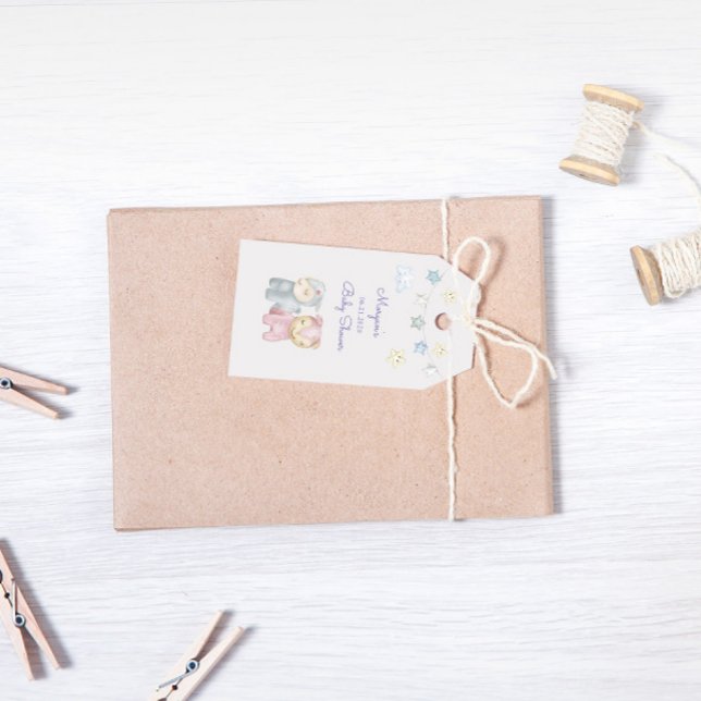 Pastell Fyllda Leksaker Söt Baby Shower Monogram Presentetikett (Skapare uppladdad)