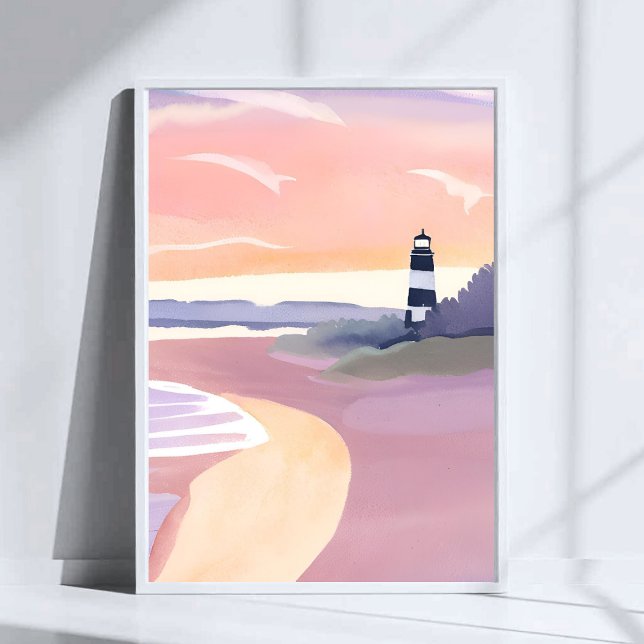 Pastell Fyrtorn | Kustnära strand Utsjö Akvarell Poster (Skapare uppladdad)