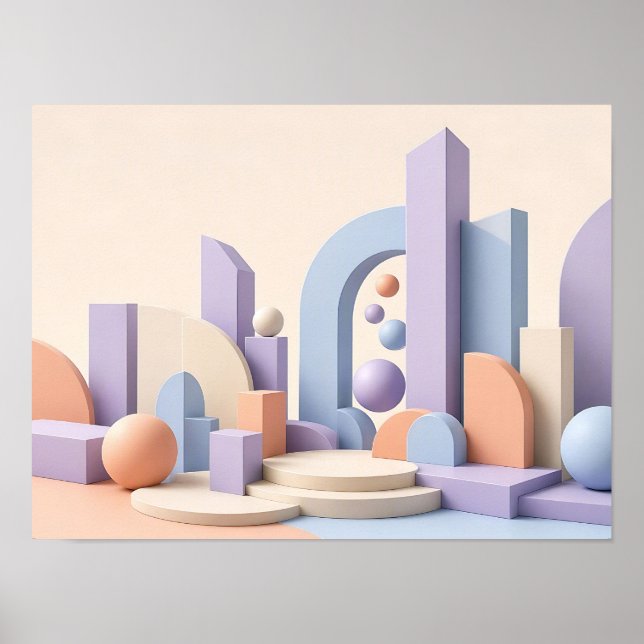 Pastell Geometriska Former Abstrakt Väggkonst (Framsidan)