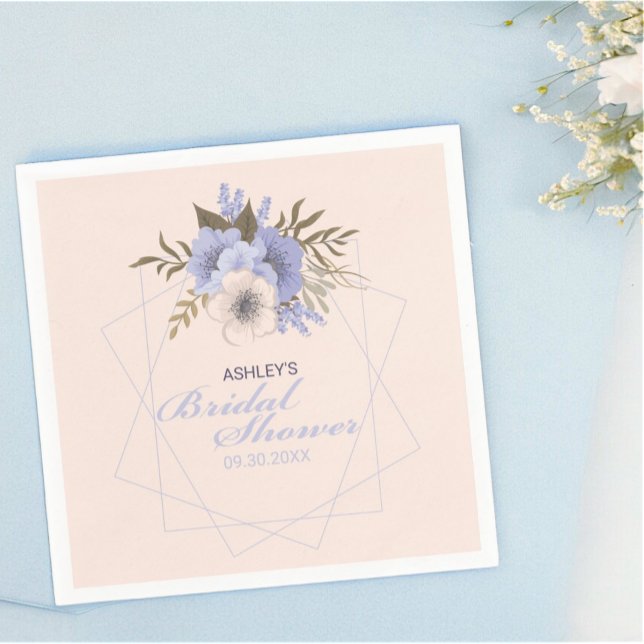 Pastell Geometriska Rosor Bröllopsdusch i Lila och Pappersservett (custom floral paper napkin)
