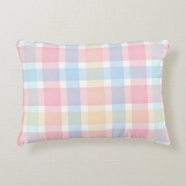 Pastell Gingham – Mjukt Vattenfärg Mönster Prydnadskudde (Framsidan)