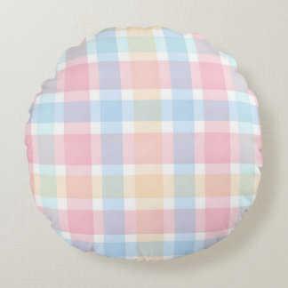 Pastell Gingham – Mjukt Vattenfärg Mönster Rund Kudde