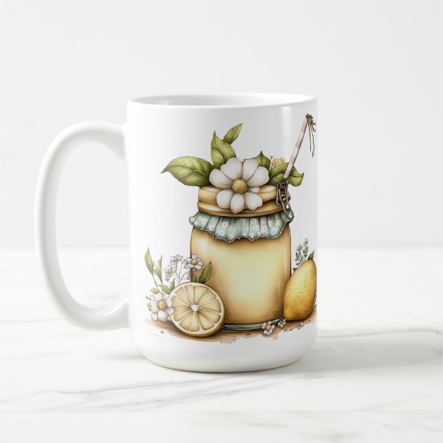 PASTELL GLAS CITRONSAFT OCH BLOMMOR KAFFEMUGG (Vänster)
