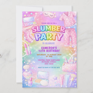 Pastell Glitter Flickor Pyjamas Party Födelsedag Inbjudningar
