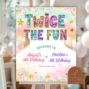 Pastell Glitter Glitter Dubbel Födelsedags Välkoms Poster