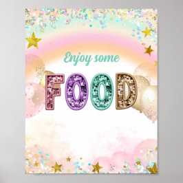 Pastell Glitter Glitter Dubbel Födelsedagsmatskylt Poster