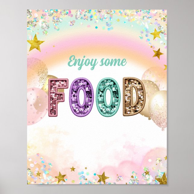 Pastell Glitter Glitter Dubbel Födelsedagsmatskylt Poster (Framsidan)