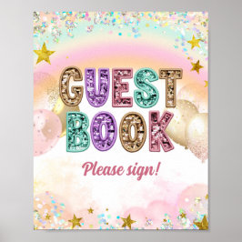 Pastell Glitter Sekvens Dubbel Födelsedags Gästbok Poster