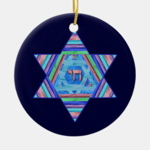 Pastell görar randig den Hanukkah stjärnaprydnad Julgransprydnad Keramik
