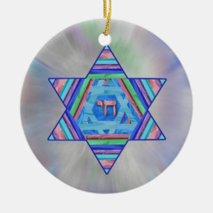 Pastell görar randig den Hanukkah stjärnaprydnad Julgransprydnad Keramik