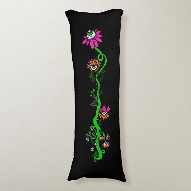 Pastell Goth Alien Blommig Reversibel Kroppskudde (Framsidan Vertikal)