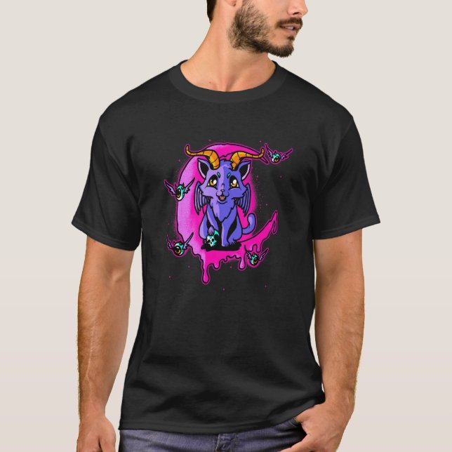 Pastell Goth Baphomet Katt Ond Pagan Gotisk Kattun T Shirt (Framsida)