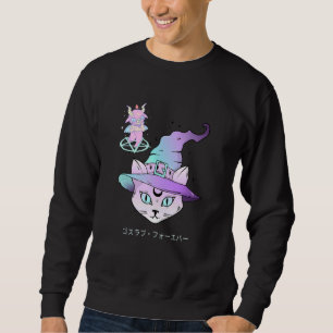 Pastell Goth Estetik Söt Kuslig Häxa Katt Och Gå Lång Ärmad Tröja