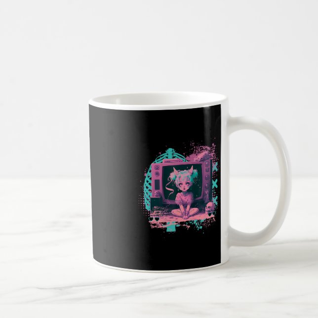 Pastell Goth Kawaii Kuslig Söt Menhera Sorglig Ani Kaffemugg (Höger)
