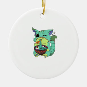 Pastell Goth Kuslig Anime Ramen Katt Halloween T-S Julgransprydnad Keramik