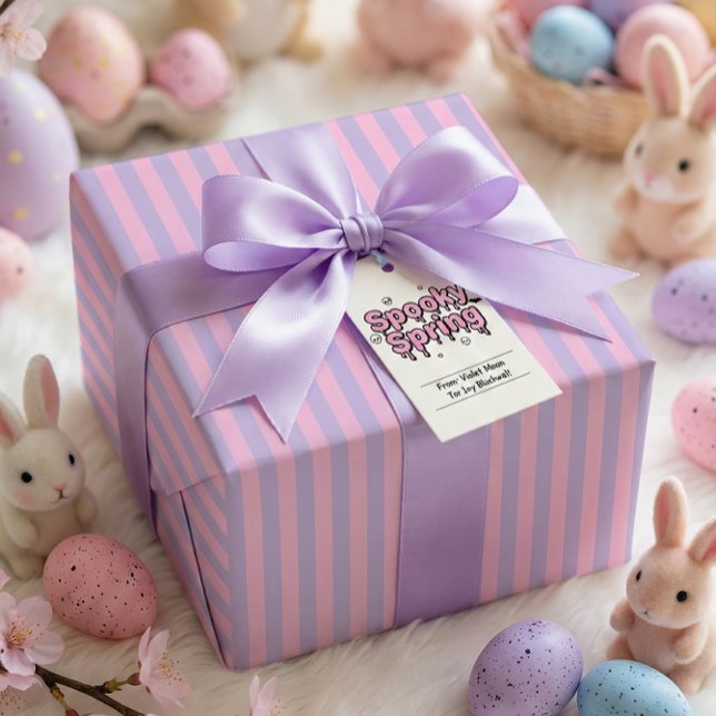 Pastell Goth Påsk Rosa Lavendel Randig  Presentpapper (Pastel Goth Easter Pink Lavender Striped Wrapping Paper)