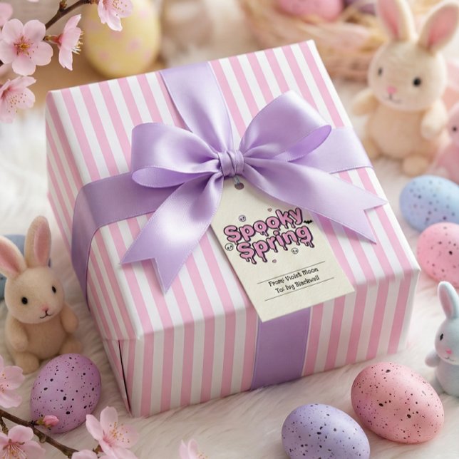 Pastell Goth Påsk Rosa Randig Alternativ Presentpapper (Pastel Goth Easter Pink Striped Alternative Wrapping Paper)