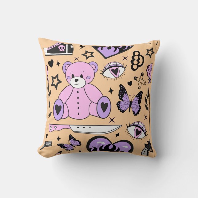 "Pastell Goth Teddybjörn Kudde (Framsida)