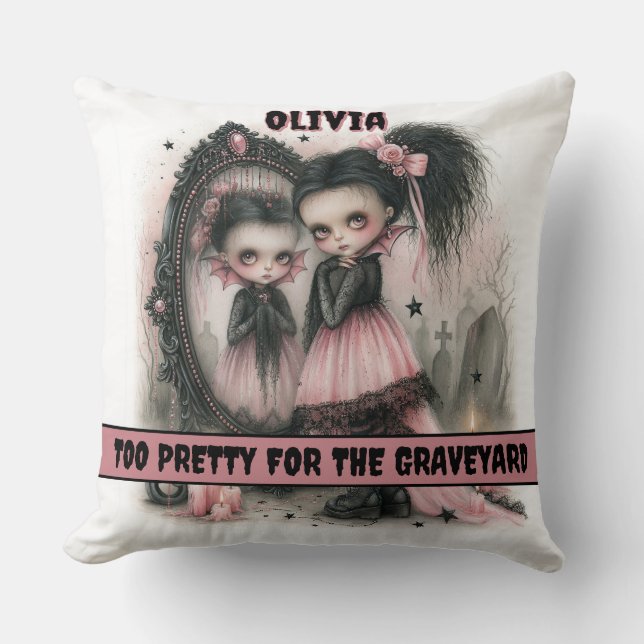 Pastell Goth Vampyr Spegel Konst  Kuslig  Kudde (Framsida)