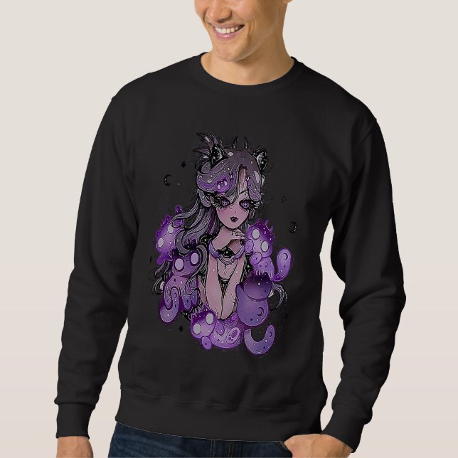 pastell goth vampyrflicka med katter emo punk lång ärmad tröja (Framsida)