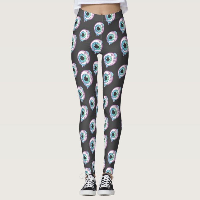 Pastell Gothic Candy-ögonbolls-mönstrade Leggings (Framsida)