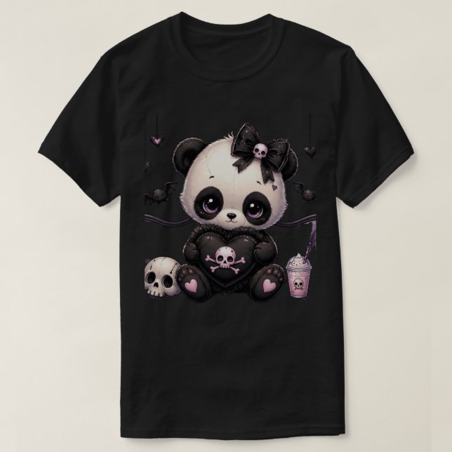 Pastell Gothic Kawaii Djur Söt Mörk Fantasy T Shirt (Design framsida)