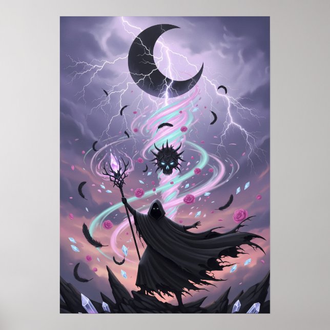 Pastell Gothisk Magiker med Kristallstav Poster (Framsidan)