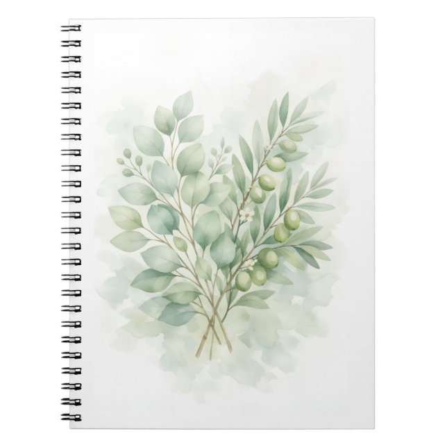 Pastell Grönska Botanisk Akvarellblad Anteckningsbok (Framsidan)