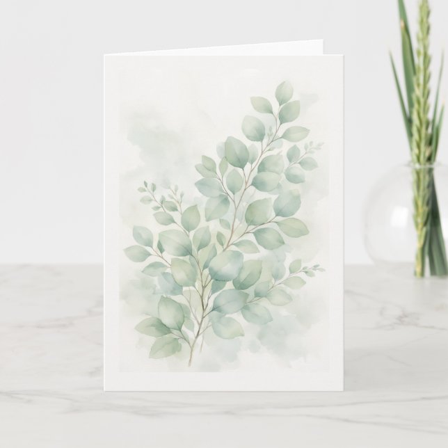 Pastell Grönska Botanisk Akvarellblad Kort (Framsida)