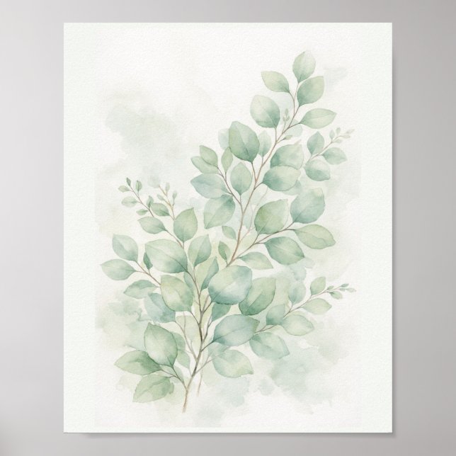 Pastell Grönska Botanisk Akvarellblad Poster (Framsidan)