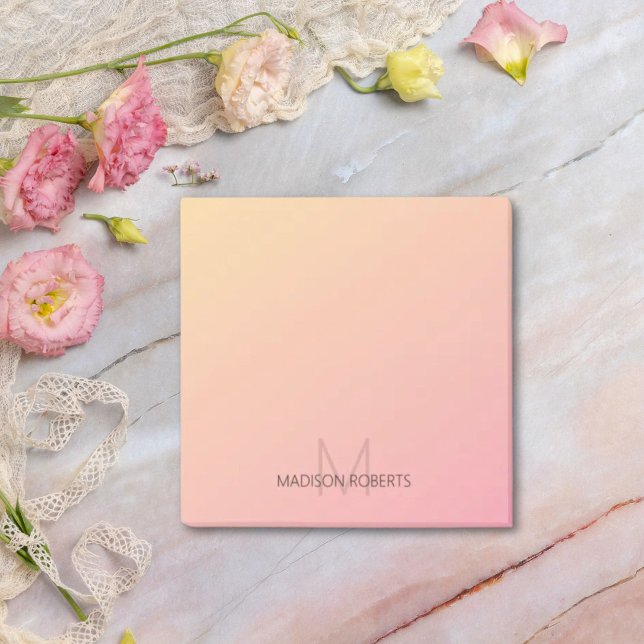 Pastell Gul Rosa Gradient Monogram Post-it Block (Skapare uppladdad)