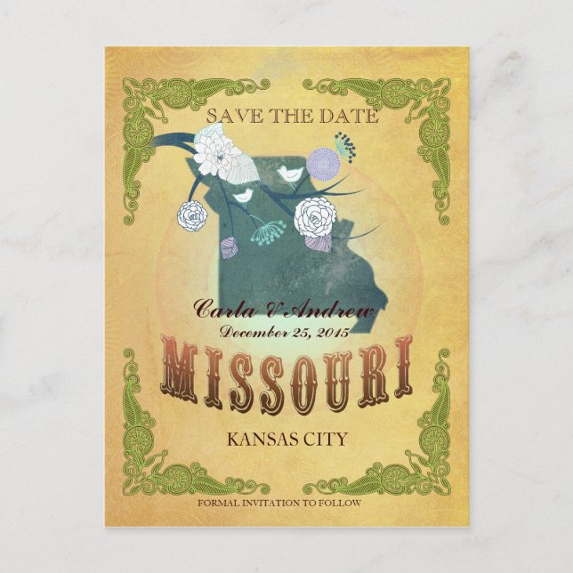 Pastell Gul Spara Datum -Karta Med Förtjusande Fåg Meddelande Vykort (Framsida)