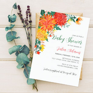 Pastell Gul Vår Dahlia Blommor Baby Shower Inbjudningar