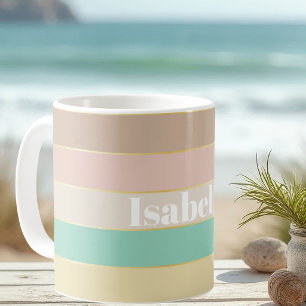 Pastell Guld Anpassad Sommar Färgblock Ränder Kaffemugg