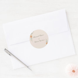 Pastell & Guld Blommig Bröllopsinbjudan Runt Klistermärke