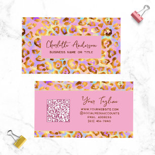 Pastell Guld Leopardtryck QR-kod Visitkort