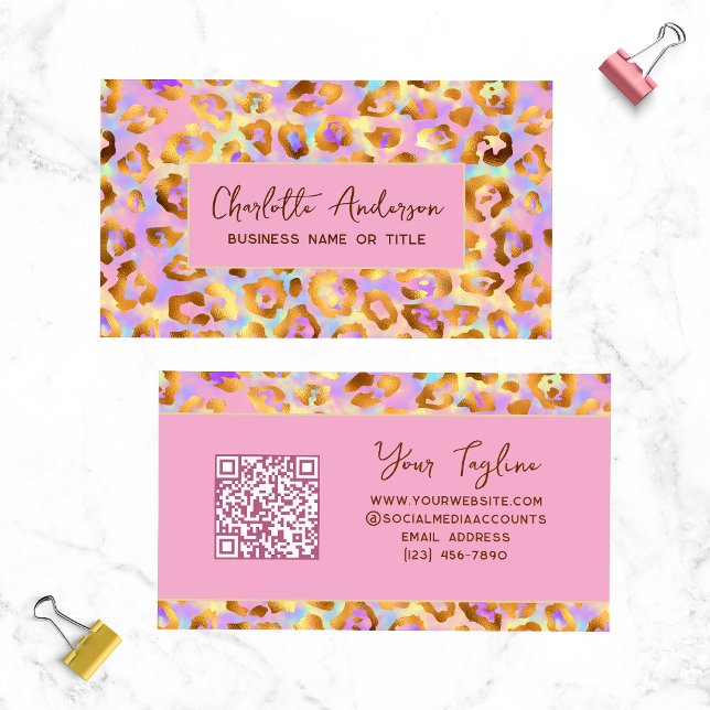 Pastell Guld Leopardtryck QR-kod Visitkort (Skapare uppladdad)