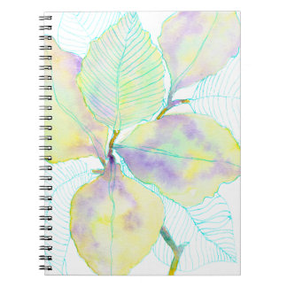 Pastell gulgröna akvarell botaniska blad anteckningsbok