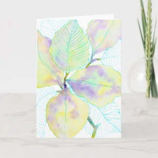 Pastell gulgröna akvarell botaniska blad kort
