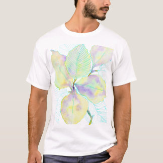 Pastell gulgröna akvarell botaniska blad t shirt