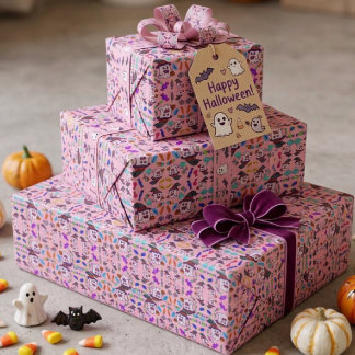 Pastell Halloween-godis & söta häx- och spök-mönst Presentpapper