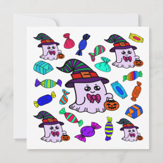 Pastell Halloween-godis & söta häxa-spöken mönster Kort